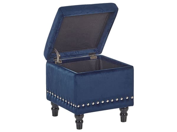 Puf med Opbevaring Mørkeblå Polyester Velour 37x37 cm Sæde Glam Traditionel Design Blå Chesterfield Mønster Gummitræ Indretning Stue Spisestue