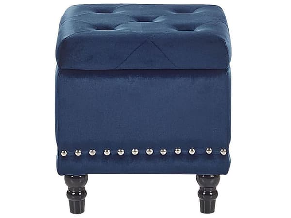 Puf med Opbevaring Mørkeblå Polyester Velour 37x37 cm Sæde Glam Traditionel Design Blå Chesterfield Mønster Gummitræ Indretning Stue Spisestue