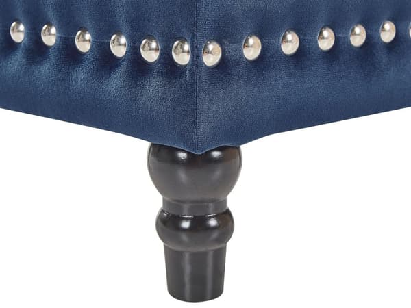 Puf med Opbevaring Mørkeblå Polyester Velour 37x37 cm Sæde Glam Traditionel Design Blå Chesterfield Mønster Gummitræ Indretning Stue Spisestue
