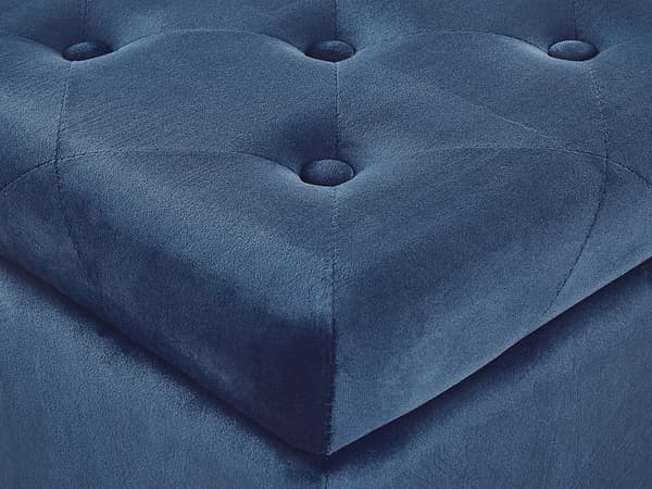 Puf med Opbevaring Mørkeblå Polyester Velour 37x37 cm Sæde Glam Traditionel Design Blå Chesterfield Mønster Gummitræ Indretning Stue Spisestue