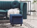 Miniatyrbillede 2 af 8: Puf med Opbevaring Mørkeblå Polyester Velour 37x37 cm Sæde Glam Traditionel Design Blå Chesterfield Mønster Gummitræ Indretning Stue Spisestue