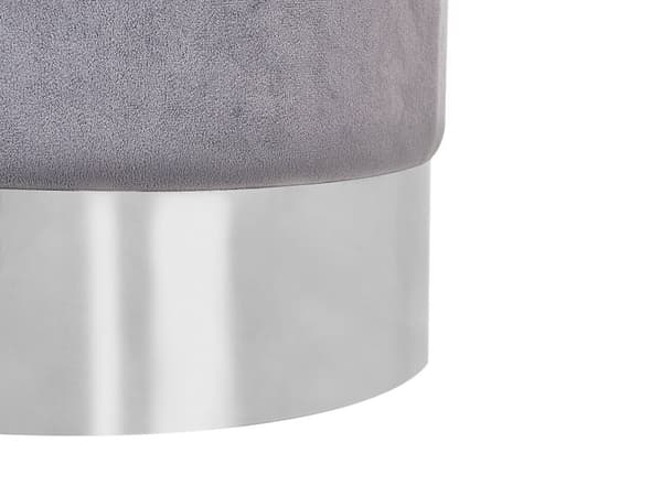 Puf Grå Velour og Sølv Rustfrit Stål 36 x 36 cm Rund Sæde Metallisk Moderne Glam Industriel Design Boligindretning Soveværelse Stue
