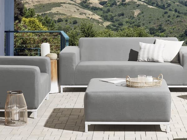 Ottoman Grå Polyester 83 x 83 cm Moderne Fodskammel Udendørs Nonwood Vedligeholdelsesfri Havemøbler Quickdry Skum Vandtæt Hynde til Have