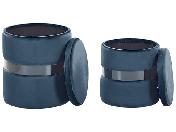Set med 2 sittpuffar med förvaring Blå Polyester Sammet Fotpall Glam Design