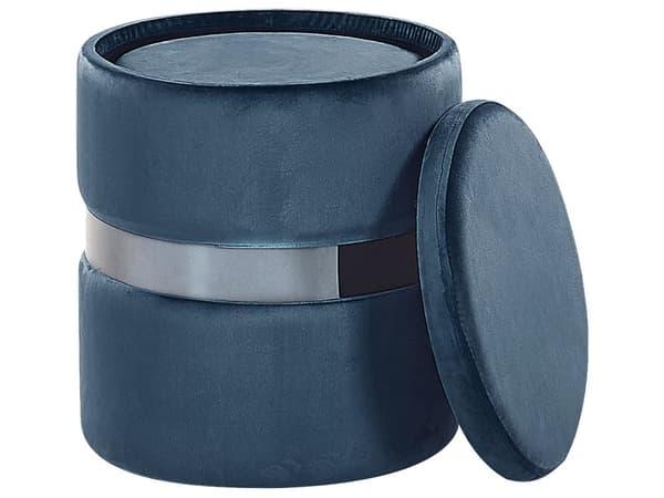 Set med 2 sittpuffar med förvaring Blå Polyester Sammet Fotpall Glam Design