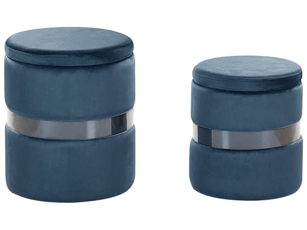 Set med 2 sittpuffar med förvaring Blå Polyester Sammet Fotpall Glam Design