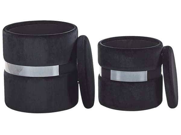 Set med 2 sittpuffar med förvaring Svart Polyester Sammet Fotpall Glam Design