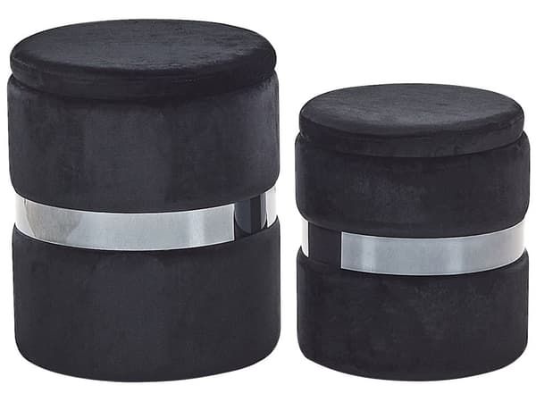 Set med 2 sittpuffar med förvaring Svart Polyester Sammet Fotpall Glam Design