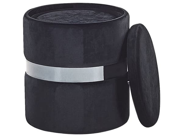 Puf Sort Sølv Velour Sæt 2 stk 35 / 30 cm Rund Siddepuf med Opbevaring Skammel til Stue Sminkebord Moderne Soveværelse Børneværelse Indretning