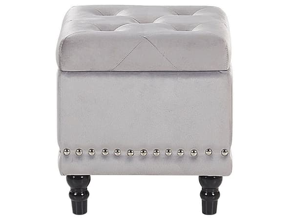 Puf med Opbevaring Lysegrå Polyester Velour 37x37 cm Sæde Glam Traditionel Design Grå Chesterfield Mønster Gummitræ Indretning Stue Spisestue