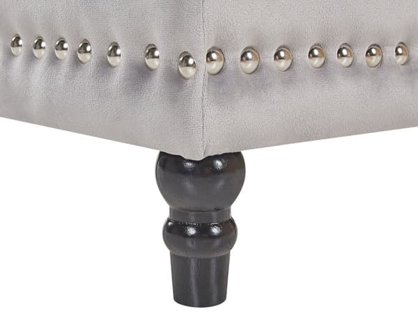 Puf med Opbevaring Lysegrå Polyester Velour 37x37 cm Sæde Glam Traditionel Design Grå Chesterfield Mønster Gummitræ Indretning Stue Spisestue