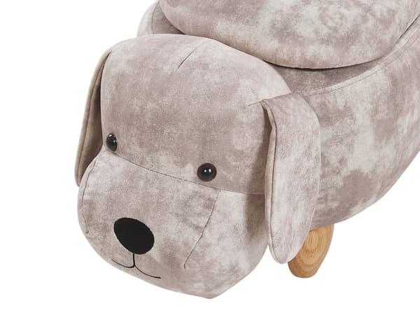Skammel Beige Velour Mørkt Træ 29 x 39 cm Børnepuf med Opbevaring Hunde Design Fodstøtte til Børneværelse Stue Sjov Inspiration