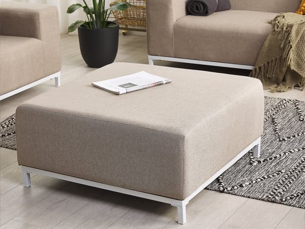 Ottoman Beige Polyester 83 x 83 cm Moderne Fodskammel Udendørs Nonwood Vedligeholdelsesfri Havemøbler Quickdry Skum Vandtæt Hynde til Have