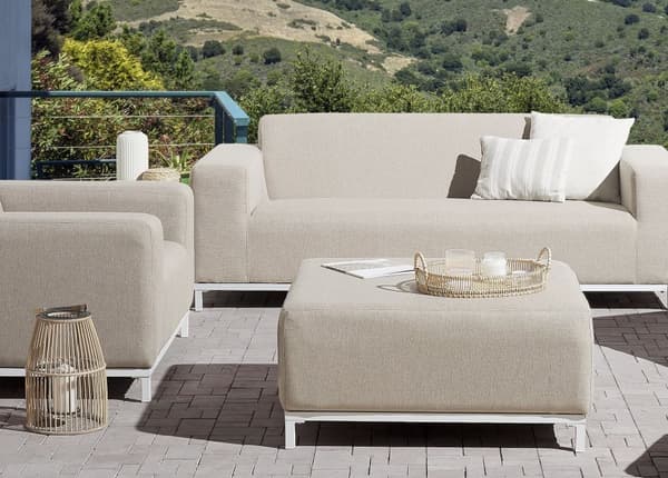 Ottoman Beige Polyester 83 x 83 cm Moderne Fodskammel Udendørs Nonwood Vedligeholdelsesfri Havemøbler Quickdry Skum Vandtæt Hynde til Have