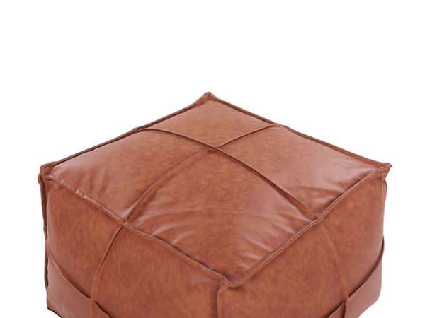 Puf Brun Kunstlæder Bomuld EPS Kugler 60 x 45 cm Firkantet Moderne Rustik Design Skammel Fodstøtte Stue Indretning Boligindretning Soveværelse