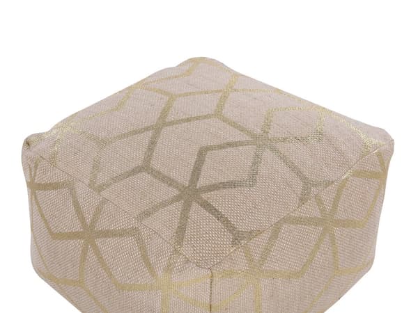 Puff Beige Jute 56 x 56 cm Kvadrat Tyg Schäslong Fotpall Guld Tryck Mönster