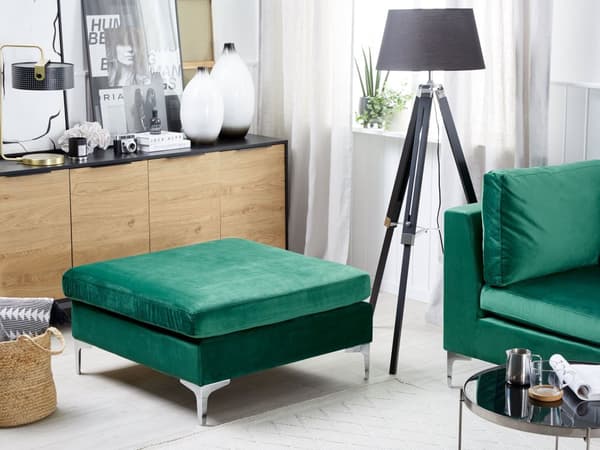 Ottoman Grön Sammet med förvaring Silver Metallben Glamourstil