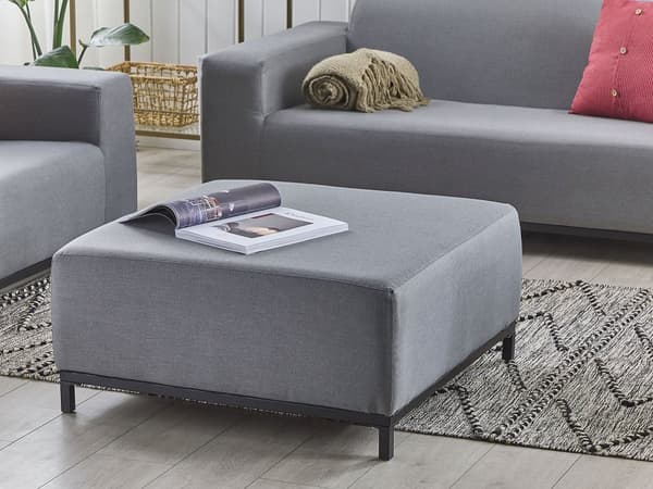 Ottoman Grå Sort Polyester 83 x 83 cm Moderne Fodskammel Udendørs Nonwood Vedligeholdelsesfri Havemøbler Quickdry Skum Vandtæt Hynde til Have