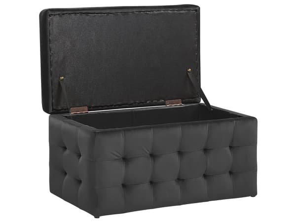 Rahi musta sametti verhoiltu 72 x 42 x 40 cm säilytystilalla tuftattu suorakulmio retro glamour tyyli