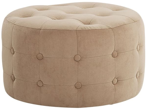 Fotpall Beige Sammet Rund Tuftad Glam