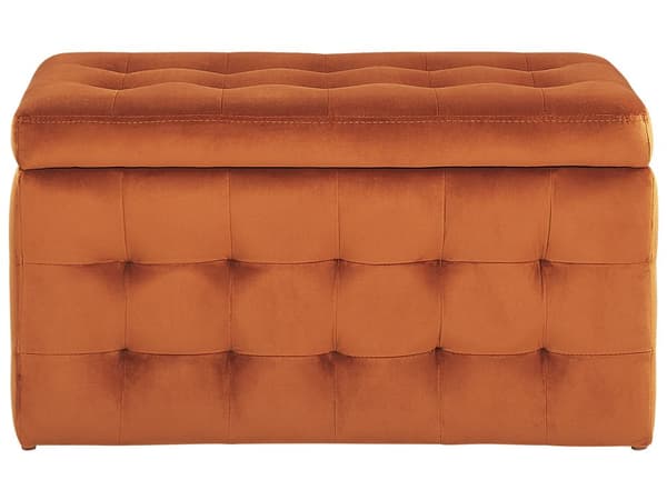 Skammel Orange Velour Tuftet Polstring Sengebænk med Opbevaring