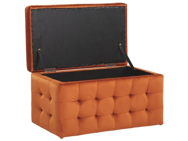 Skammel Orange Velour Tuftet Polstring Sengebænk med Opbevaring
