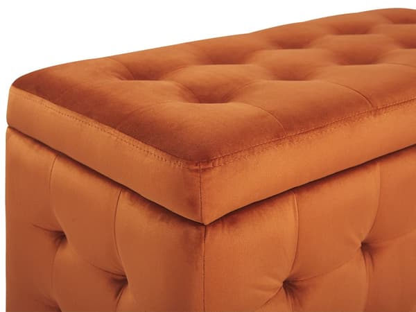 Skammel Orange Velour Tuftet Polstring Sengebænk med Opbevaring