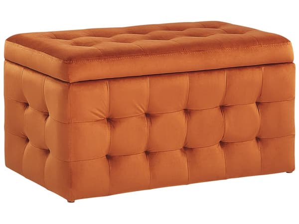 Skammel Orange Velour Tuftet Polstring Sengebænk med Opbevaring