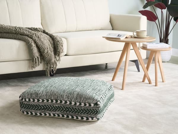 Golvkudde Grön och Vit Bomull 60 x 60 x 12 cm Geometriskt mönster Fyrkantig Boho Modern Tyg Sittpuff