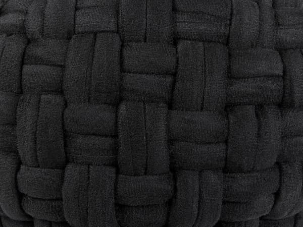 Puff Svart Sammet Korgvävning Handgjord Rund 45 x 35 cm EPS Fyllning Fotpall Schäslong