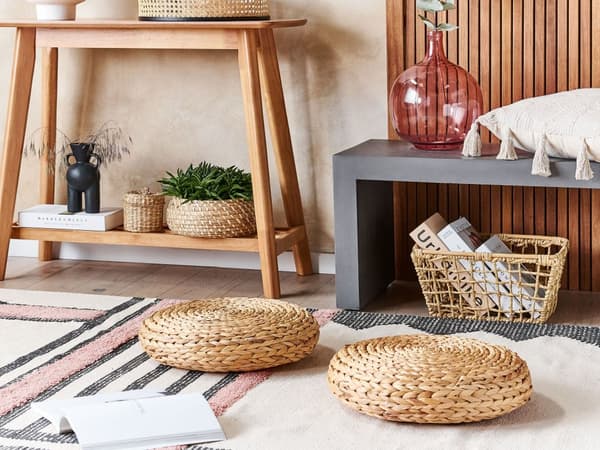 Golvkudde Naturlig Vattenhyacint 40 x 40 x 10 cm Rund Boho Modern Sittpuff