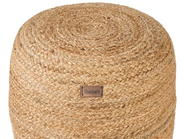 Puf Beige Bomuld Jute og EPS Kugle Fyld ø 46 cm Rund Boho Flettet Siddepuf Tilbehør til Stue Soveværelse Boligindretning Skandinavisk