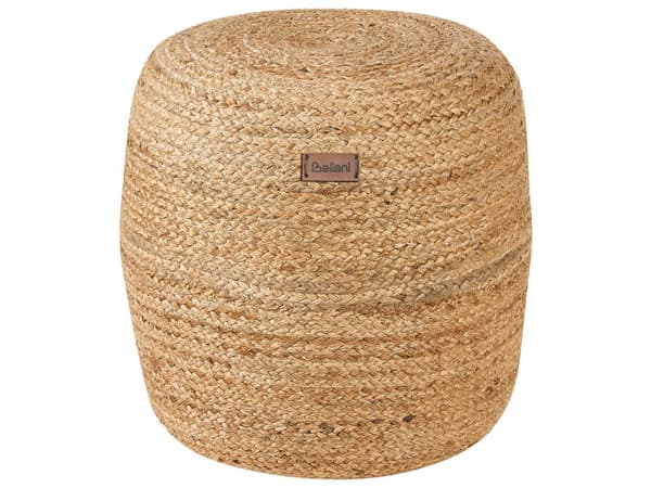 Puf Beige Bomuld Jute og EPS Kugle Fyld ø 46 cm Rund Boho Flettet Siddepuf Tilbehør til Stue Soveværelse Boligindretning Skandinavisk