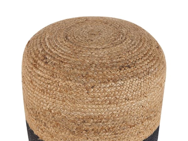 Puf Beige Sort og Bomuld Jute EPS Kugle Fyld ø 46 cm Rund Boho Flettet Siddepuf Tilbehør til Stue Soveværelse Boligindretning Skandinavisk