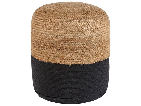 Puf Beige Sort og Bomuld Jute EPS Kugle Fyld ø 46 cm Rund Boho Flettet Siddepuf Tilbehør til Stue Soveværelse Boligindretning Skandinavisk