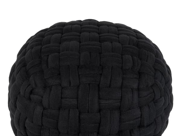 Rund Sort Velour Puf 45 x 35 cm Håndlavet Flettet Fodstøtte