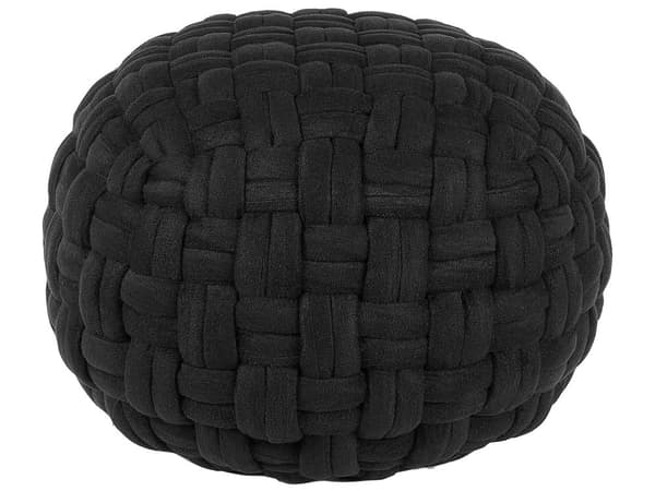 Rund Sort Velour Puf 45 x 35 cm Håndlavet Flettet Fodstøtte