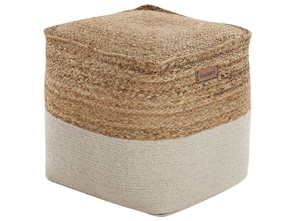 Puf Beige Gul Bomuld Jute 44 x 44 cm Firkantet Boho Moderne Vintage Design Fodstøtte Fodskammel Hjem Indretning Stue Soveværelse Børneværelse