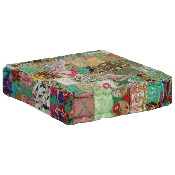 vidaXL puffe med patchwork firkantet bomuld håndlavet 50 x 50 x 12 cm grøn