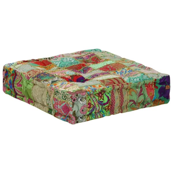 vidaXL puffe med patchwork firkantet bomuld håndlavet 50 x 50 x 12 cm grøn