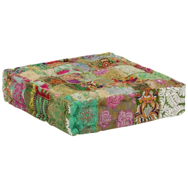 vidaXL puffe med patchwork firkantet bomuld håndlavet 50 x 50 x 12 cm grøn