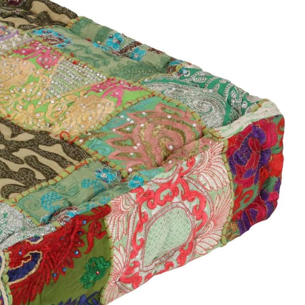 vidaXL puffe med patchwork firkantet bomuld håndlavet 50 x 50 x 12 cm grøn