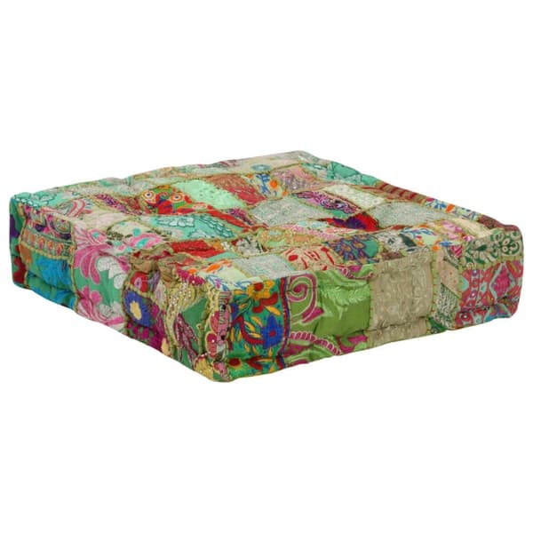vidaXL Sittpuff lappmönster fyrkantig handgjord 50x50x12 cm grön