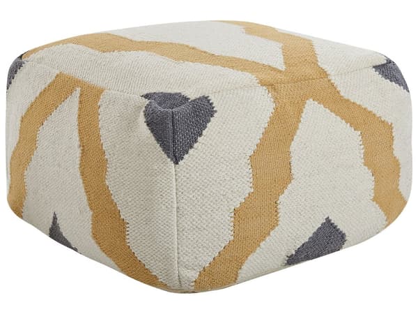 Puf beige og gul uldstrikket Boho Rustik