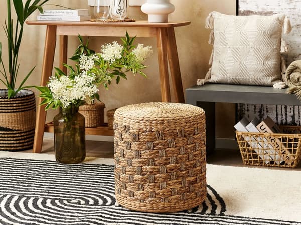 Puff Naturlig Sjögräs Vattenhyacint 40 cm Frigolitfyllning Ottoman Boho-stil