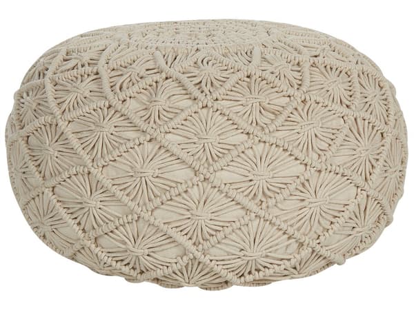Puf Beige Bomuld 50 x 30 cm Rund Dekorativ Mønstret Gulvpude i Macrame Flet Siddepuf Multifunktionel Fodskammel Indendørs Stue Børneværelse