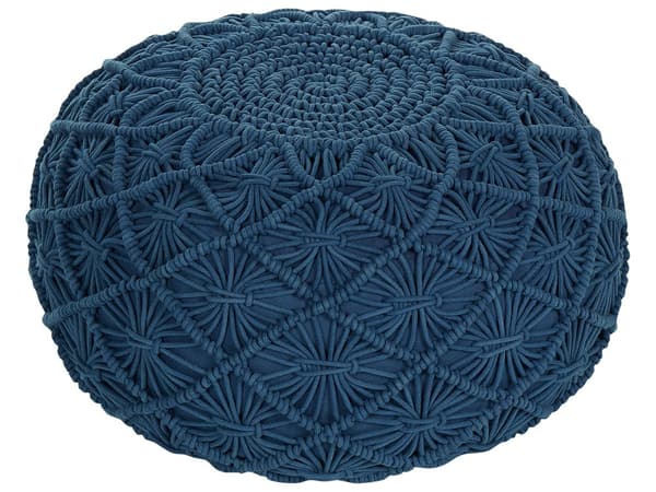 Puf Blå Bomuld 50 x 30 cm Rund Dekorativ Mønstret Gulvpude i Macrame Flet Siddepuf Multifunktionel Fodskammel Indendørs Stue Børneværelse