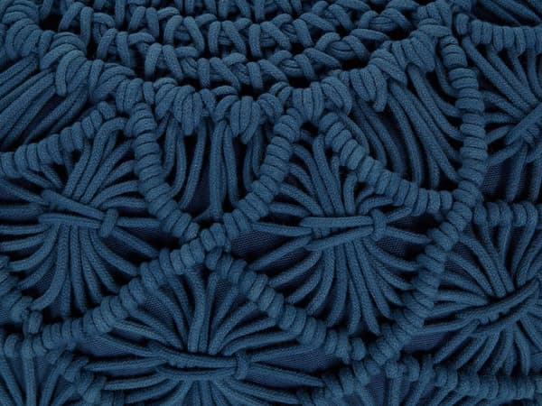 Puf Blå Bomuld 50 x 30 cm Rund Dekorativ Mønstret Gulvpude i Macrame Flet Siddepuf Multifunktionel Fodskammel Indendørs Stue Børneværelse