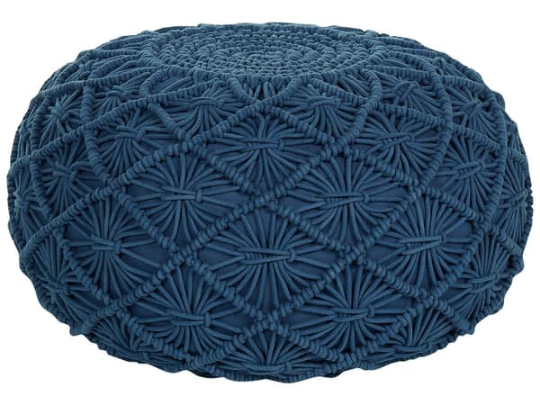 Puf Blå Bomuld 50 x 30 cm Rund Dekorativ Mønstret Gulvpude i Macrame Flet Siddepuf Multifunktionel Fodskammel Indendørs Stue Børneværelse