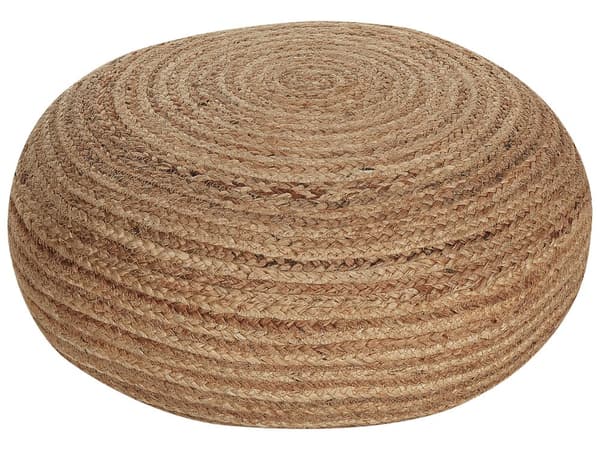 Puff Beige Naturfärgad Jute ⌀ 50 cm Vävd EPS-fyllning Rund Boho Style Ottoman